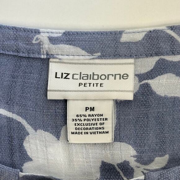 Liz Claiborne Periwinkle Floral V-Neck Tie Studded Blouse Womens Petite Size‎ PM - Picture 6 of 8